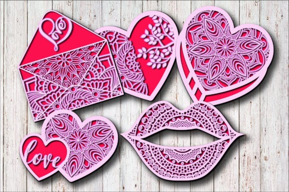Designbundles Kiss Lips Chocolate Heart 3D SVG Bundle 3D SVG Cut Files Compatible with Silhouette, Cricut and other cutting machines.