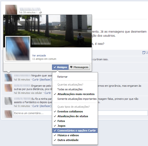 Opções de configurações de privacidade na página pessoal do Facebook (Foto: Reprodução)