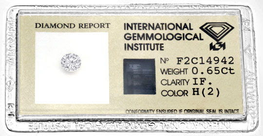 Originalfoto DIAMANT 0,65ct BRILLANT IGI LUPENREIN WESSELTON, 5.100€