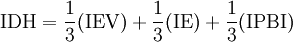\mathrm{IDH}={\dfrac{1}{3} (\mathrm{IEV}) + \dfrac{1}{3} (\mathrm{IE}) + \dfrac{1}{3} (\mathrm{IPBI})}