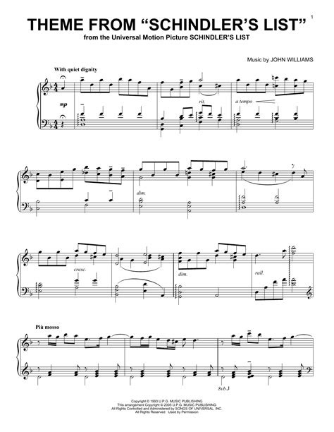 john williams theme  schindlers list sheet