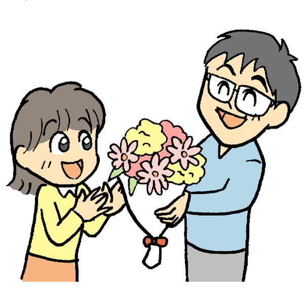 パパから娘へ花束のプレゼントのイラスト かわいいフリー素材が無料のイラストレイン