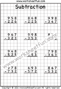 3 Digit Subtraction – No Regrouping – Three Worksheets / FREE ...