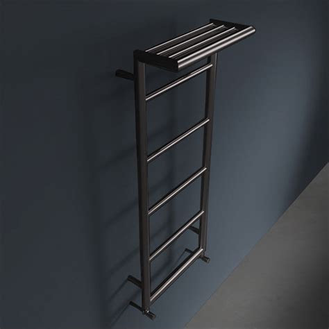 Our floor mounted traditional towel rails are also available with the option of electric only or dual fuel, and a range of finishes such as chrome and . Shelf Black Chrome Towel Rail with Top Rack | Livinghouse