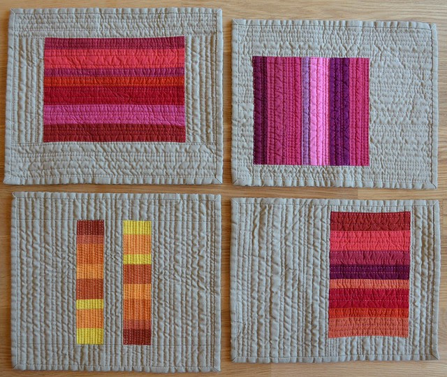 Crimson, Pink, Blood Orange and Saffron - Red inspired mini quilts