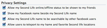 Second Life Link privacy settings