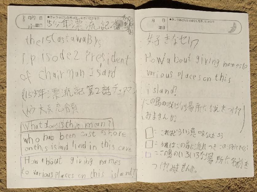 16夏のラボ宿題ノートより 日記 子ども英語教室 ラボくまざわパーティ 府中市 府中駅 分倍河原駅 美好町 こども英会話 ひろば Labo 幼児教室 英語教室なら ラボ パーティ