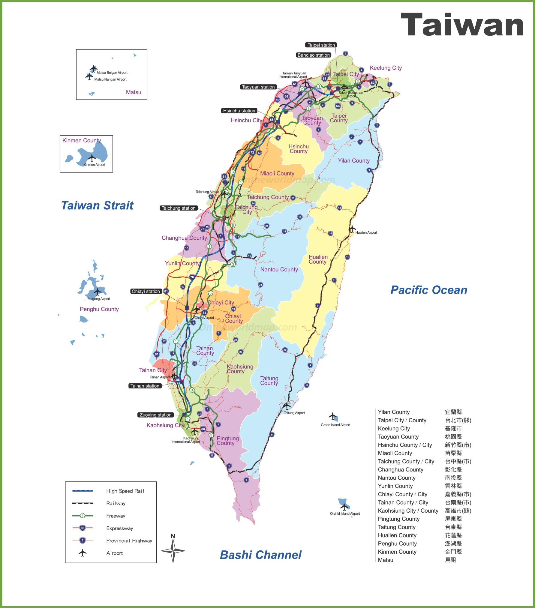 Taiwan Karte Provinzen