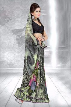 Exclusive Black With Grey Colour Floral Printed Casual Saree