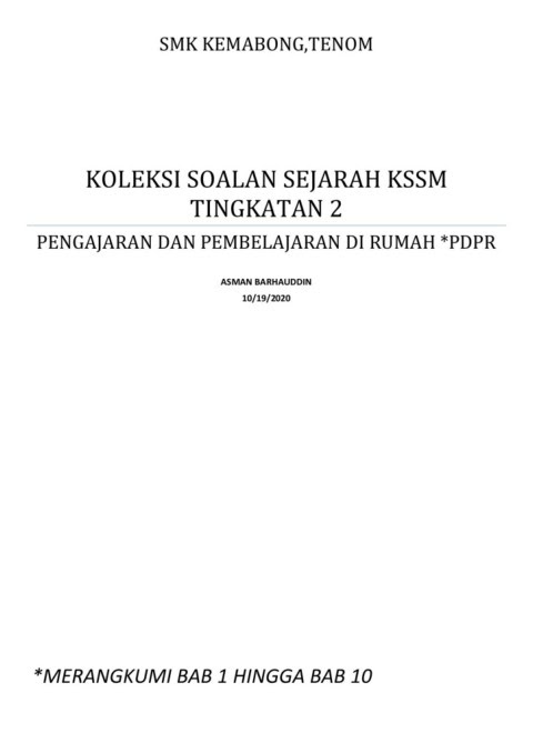 Koleksi Soalan Pdpr Sejarah Kssm Tingkatan 2