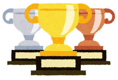 フリー素材 運動会のトロフィーを描いたイラスト 金 銀 銅の3色セット