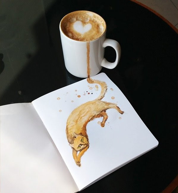 رسم قطط بالقهوة 