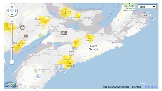 Nova Scotia 3G coverage maps &