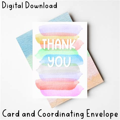  printable thank you card and envelope thank you greeting etsy