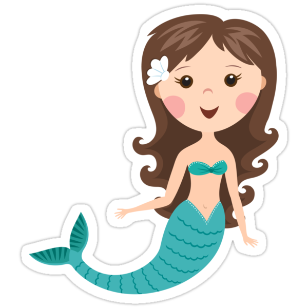 "Cute cartoon mermaid with brown hair stickers" Stickers ...