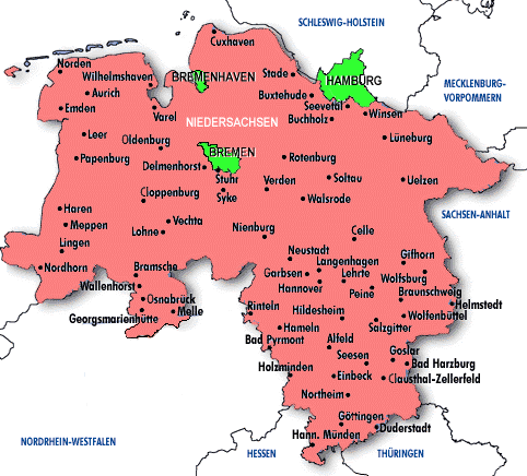 haren mapa Travels Through Germany   Map of Niedersachsen, Hamburg, Bremen