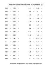 Add And Subtract Decimal Hundredths (E) Worksheet for 4th ...