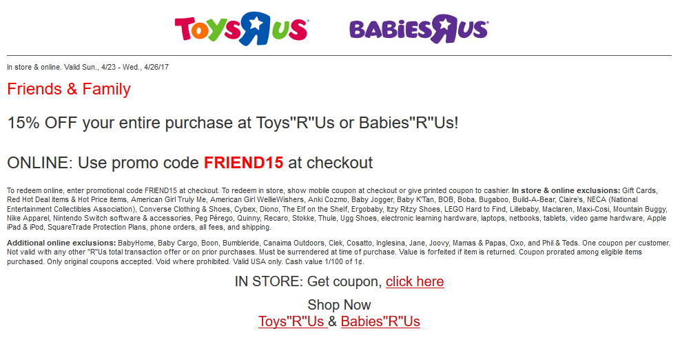 ToysRUs 15% Entire Purchase Coupon Code April 23rd-26th ...