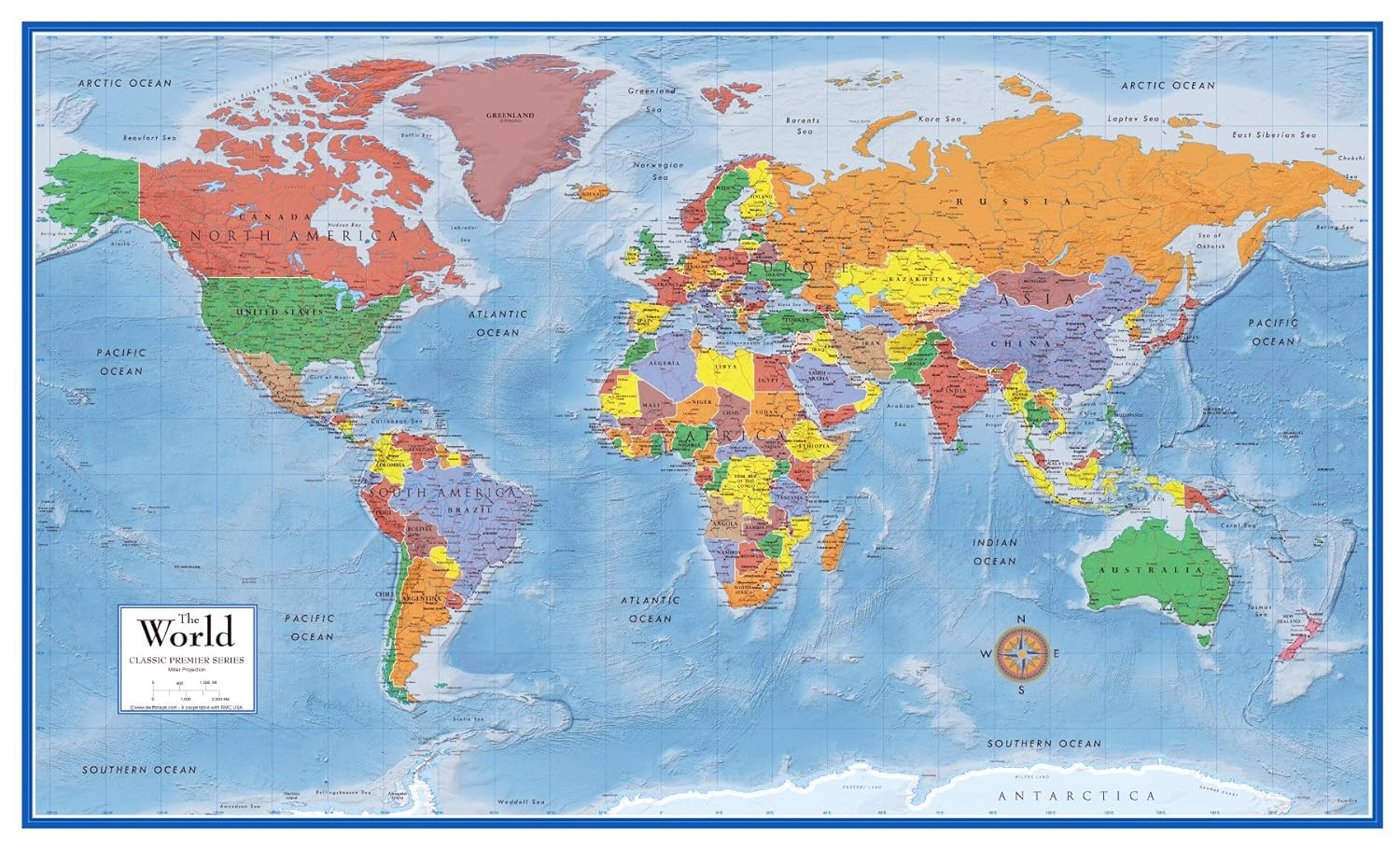World Map Classic Huge Large Laminated Wall Map 48x78 Poster Home ...