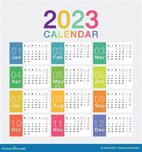  colorful year 2023 calendar horizontal vector design template simple