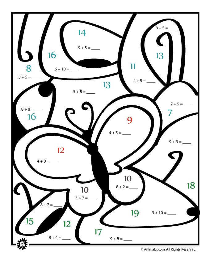 Spring Math Worksheets: Addition Color by Number | Animal Jr.
