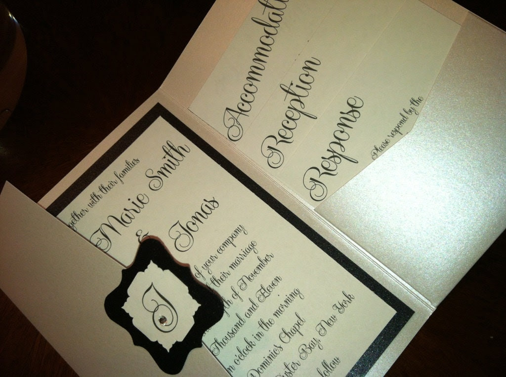 Classic Black and White Wedding  Pocketfold  Invitation