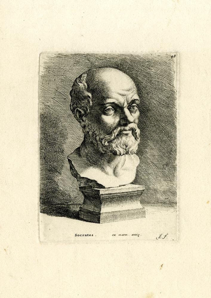 Head of Socrates, slightly turned to right; after antique statue.  1671  Etching