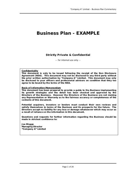 Free Printable Business Plan Sample Form (GENERIC)