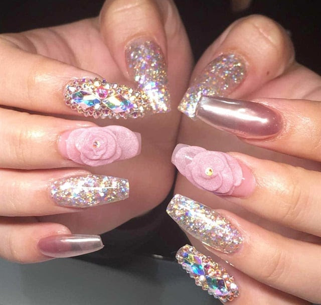 Day 55: Rose Gold Nail Art - - NAILS Magazine Baby blue nails exotic nails long nail designs.