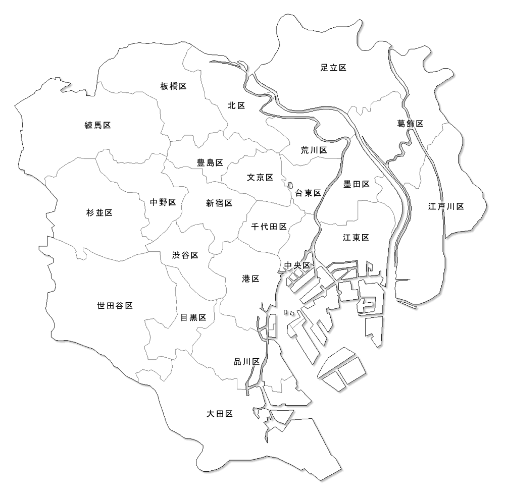 Craftmap 東京23区の地図素材 白地図 区名