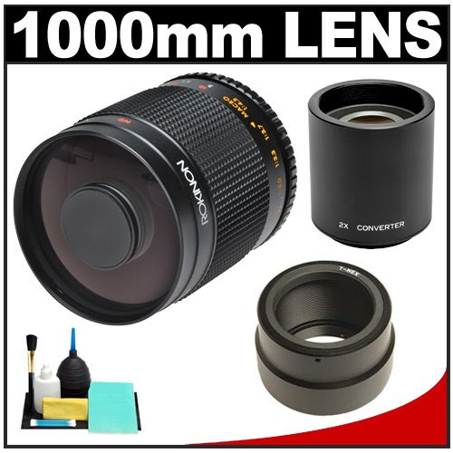 Rokinon 500mm f/8.0 Mirror Lens & 2x Teleconverter (= 1000mm) with Cleaning Kit for Sony Alpha NEX-3, NEX-5, NEX-C3, NEX-5N, NEX-7 Digital SLR Cameras