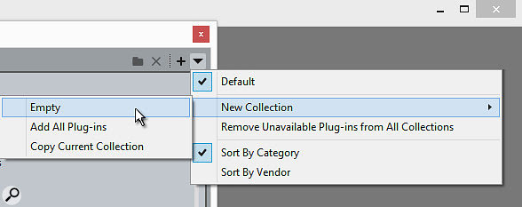 When creating a  new Collection, you can base it on the entire plug-in list or an existing Collection, or you can start from scratch by selecting Empty.