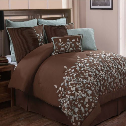 Embroidered Leaves 8-piece Chocolate Brown Comforter Set, Queen On Sale