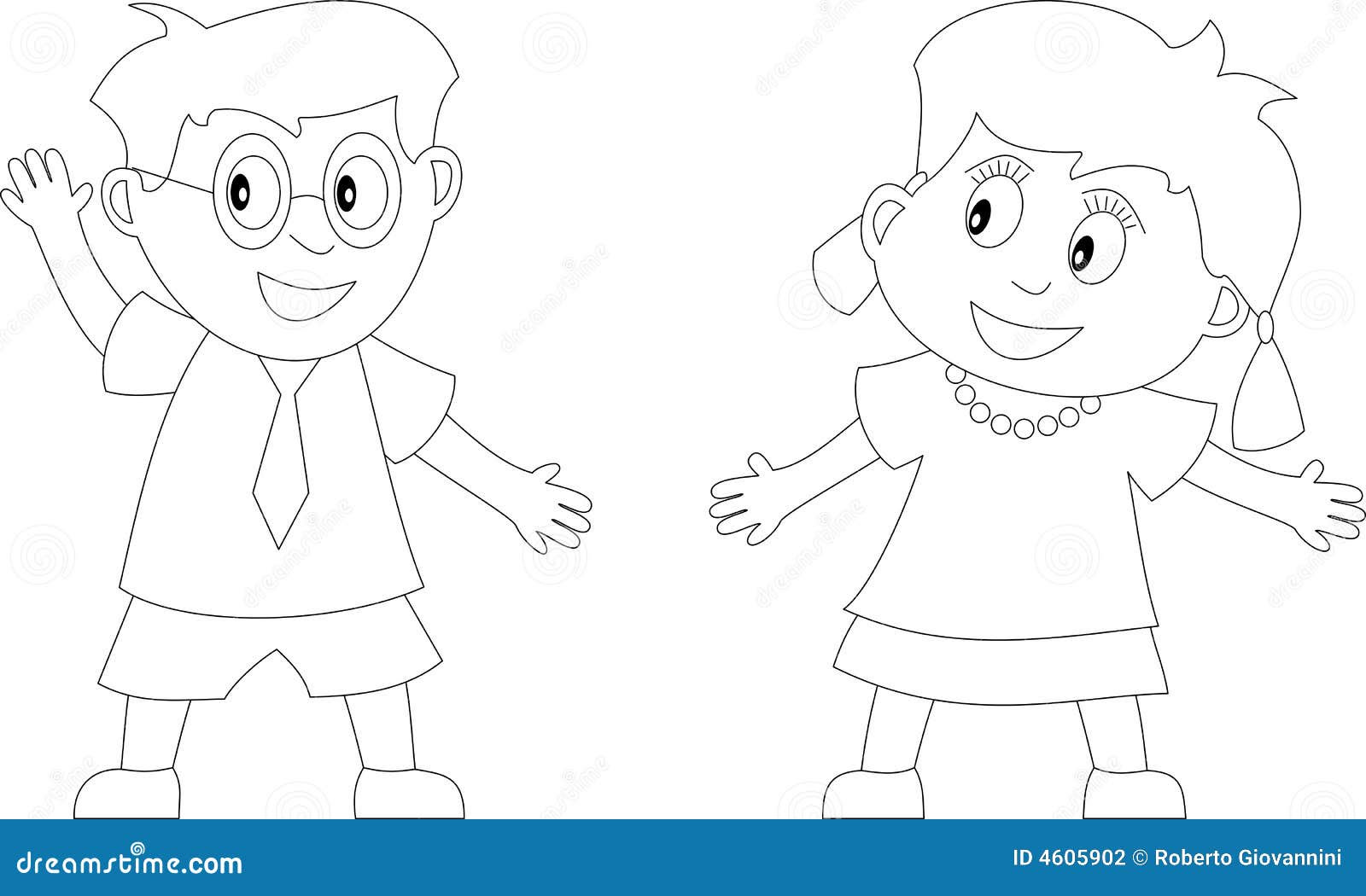 Two kids in black and white. Useful also for colouring book for kids Two kids in black and white. Useful also for colouring book for kids