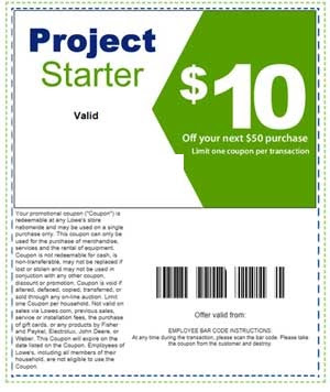 Emailed Lowes $10 off $50 coupons