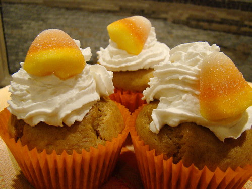 Pumpkin Pie Cupcake with Whipped Kreme & Candy Corn Gummy