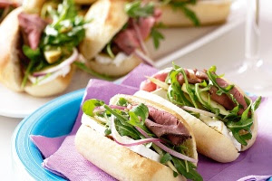 Pear and roast beef rolls