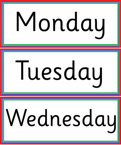  kindergarten worksheets days of week flashcard