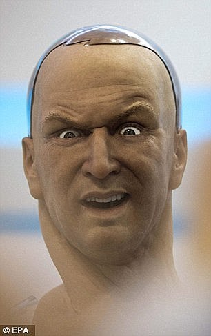 A male robot called Han that can mimic expressions, hold simple conversations and smile, wink, frown and even act drunk, was also shown off at another conference taking place in Hong Kong