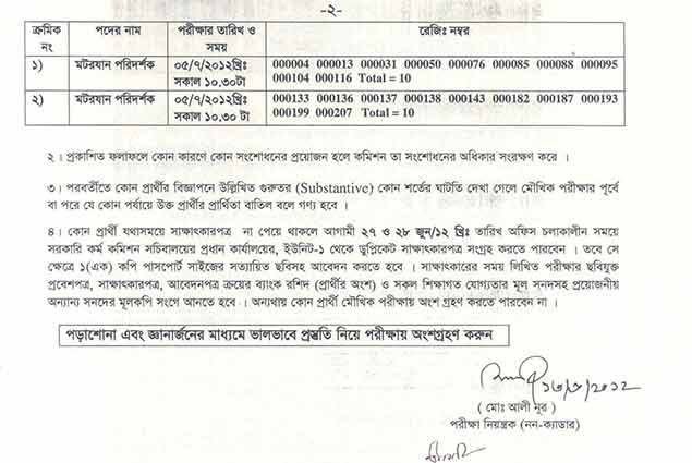 Written Result & Viva Date of Upazilla Project Implement Officer(PIO),Motor Transport Inspector