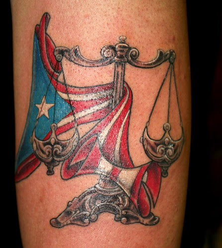 Libra zodiac sign sleeve tattoo design with puerto rico flag