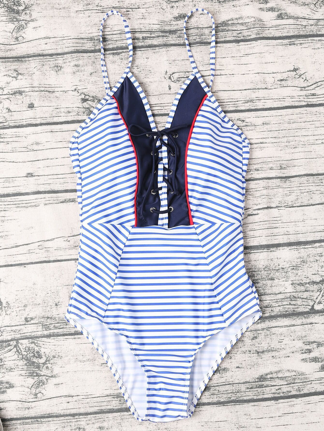 V Neck Striped One Piece
