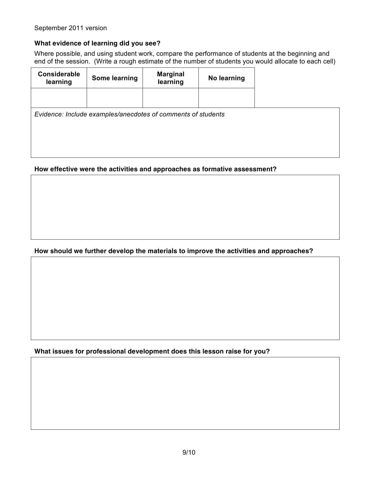 Lesson Design for Formative Assessment
