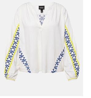Blusa, mezcla de lino, sobredimensionada, cuello de túnica, manga larga