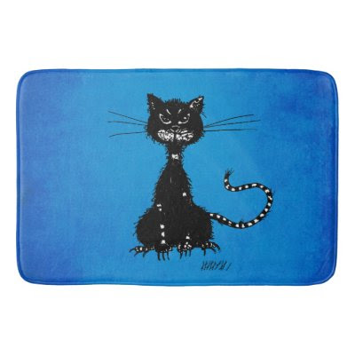 Blue Ragged Evil Black Cat Bath Mats