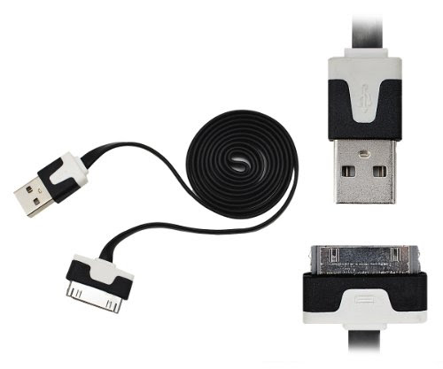  Xcessor USB Data Câble Plat Sync/Chargeur 2 Mètres Pour iPhone iPod iPad. Noir / Blanc