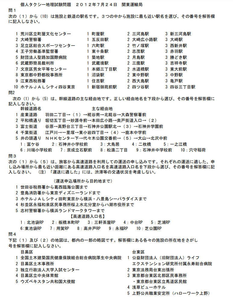 地理試験サンプル 東京都個人タクシー協同組合 墨田支部 デンデンすみだ