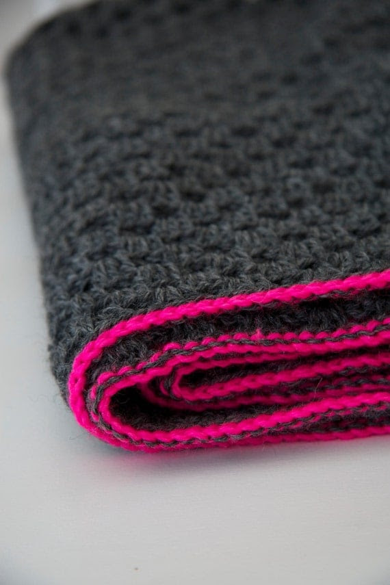 Granny square blanket with neon pink