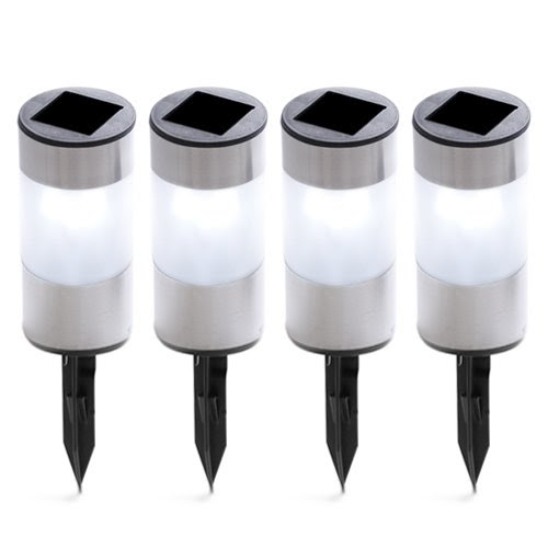 Super Bright Short Stainless Steel Tube Solar Powerd Garden Light - (Set of 4)
