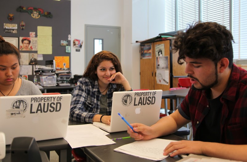 Seniors at Los Angeles High School of the Arts work on their graduation portfolios in Isabel Morales’s social studies class.